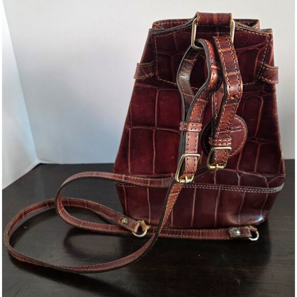 Rare LOS ROBLES Polo Time Leather Backpack Argentina Brown Croco Embossed main image 5